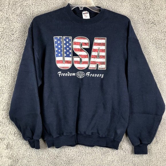 Jerzees Other - Vintage 90s USA Freedom & Bravery Sweatshirt Sz Large Crewneck 4th Of July Wear
